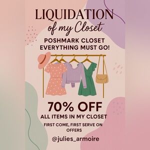 CLOSET LIQUIDATION!  Beginning tonight at 10 PM and will run through… 🛍️🛍️🛍️